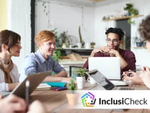 multicultural team working at table